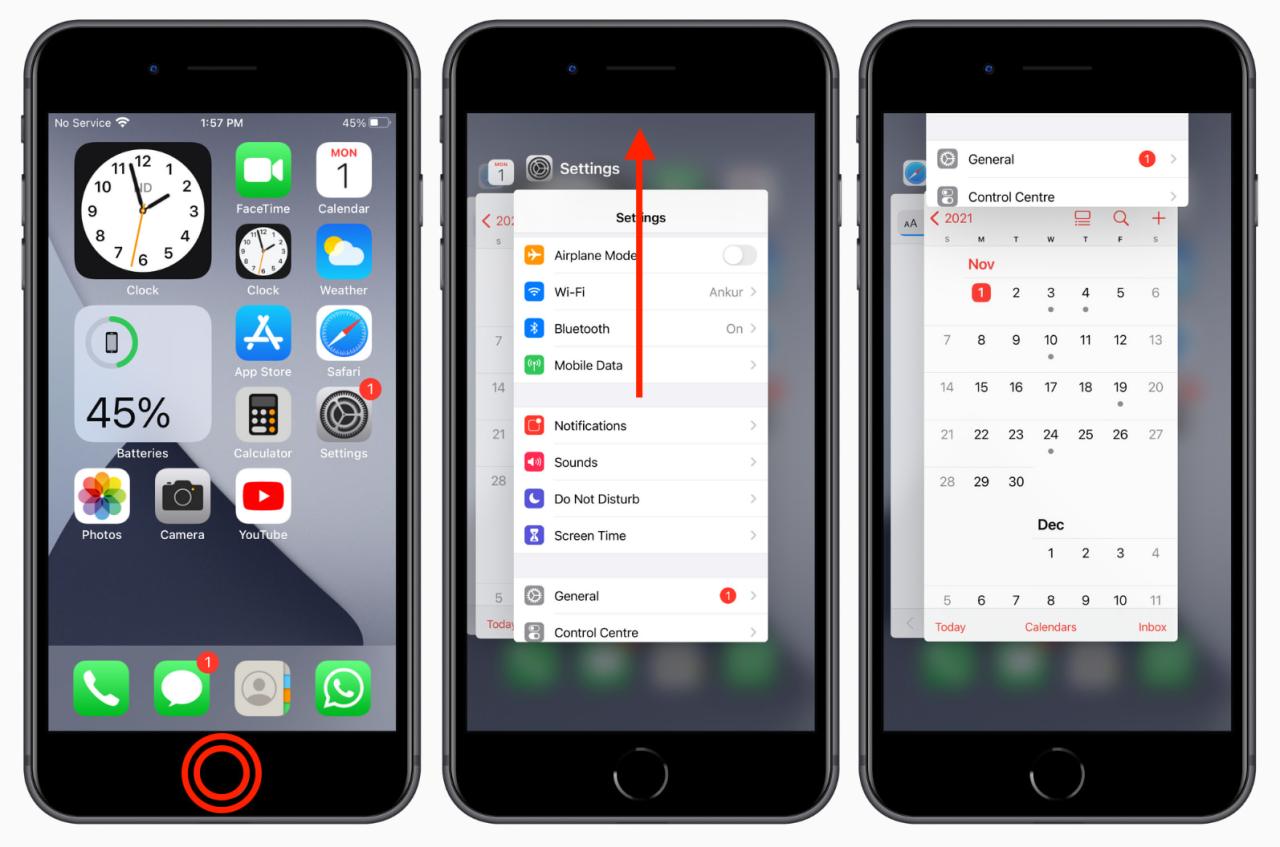 Pasos que muestran cómo forzar el cierre de aplicaciones en iPhone con botón de inicio