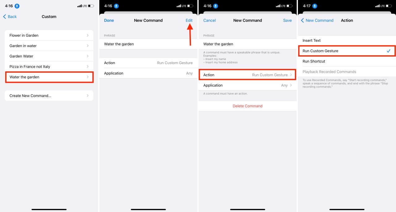 Pasos para editar el comando de control de voz personalizado en iPhone