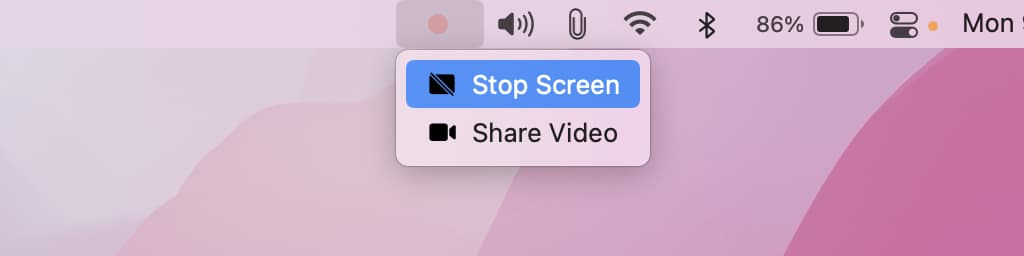Detener la pantalla después de hacer clic en el punto rojo para Telegram en Mac