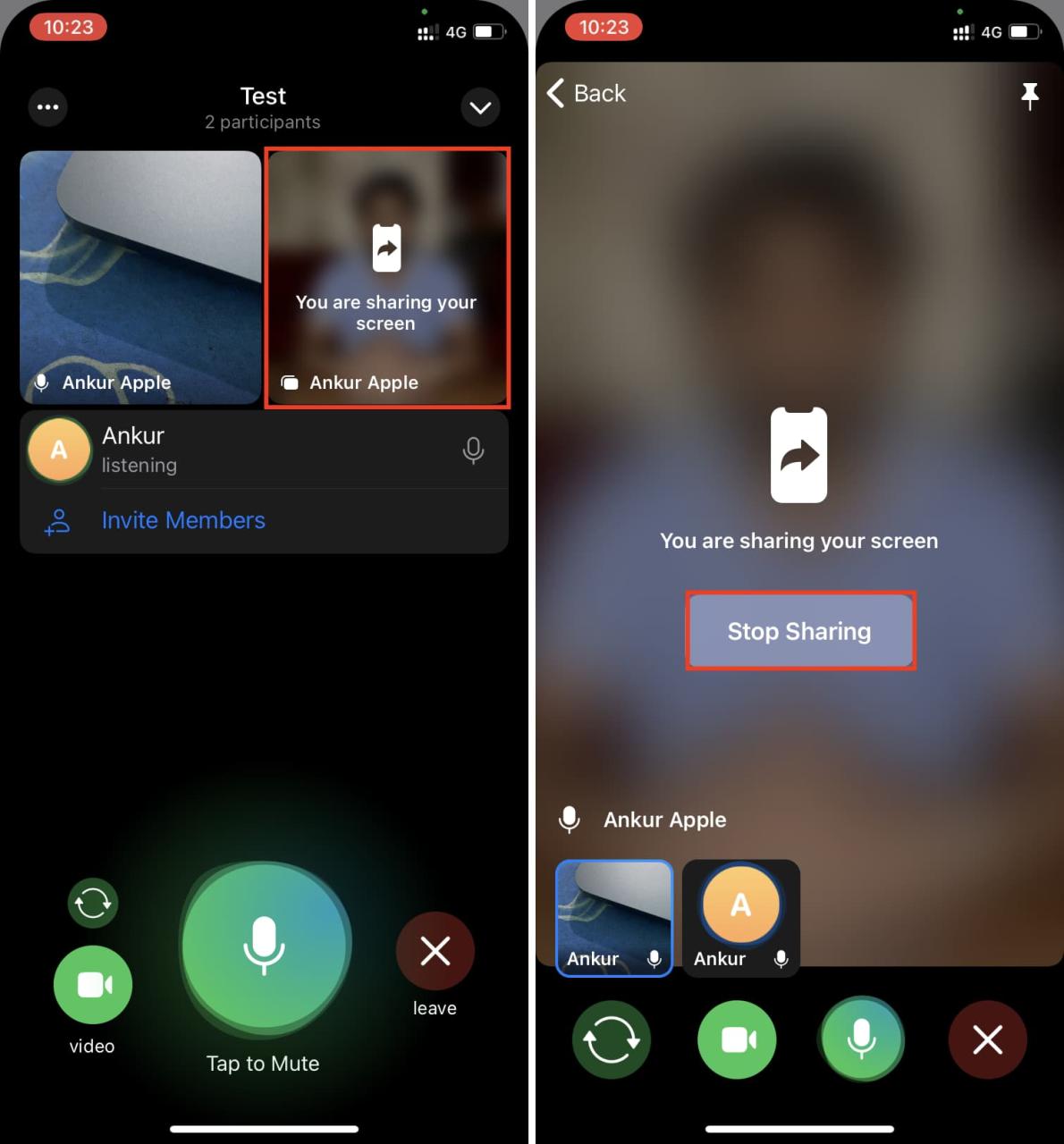 Dejar de compartir pantalla en Telegram