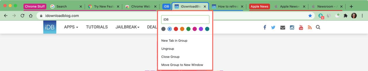 Grupos de pestañas en Google Chrome Mac
