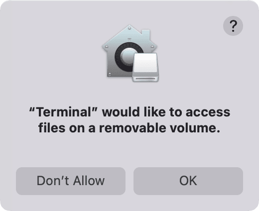 A la terminal le gustaría acceder a los archivos en una ventana emergente de volumen extraíble