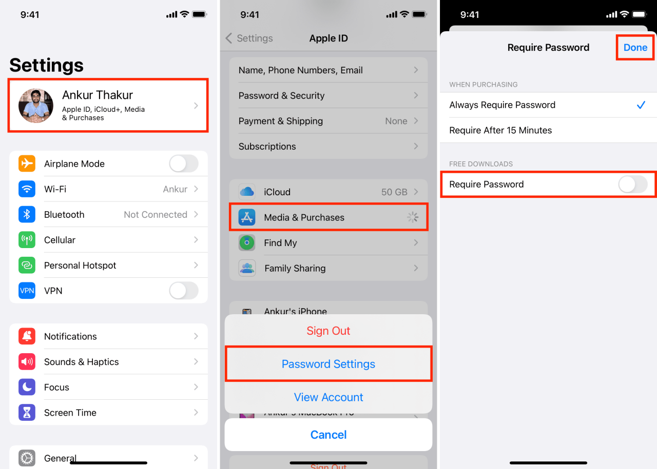Desactive Requerir contraseña para aplicaciones gratuitas en iPhone App Store