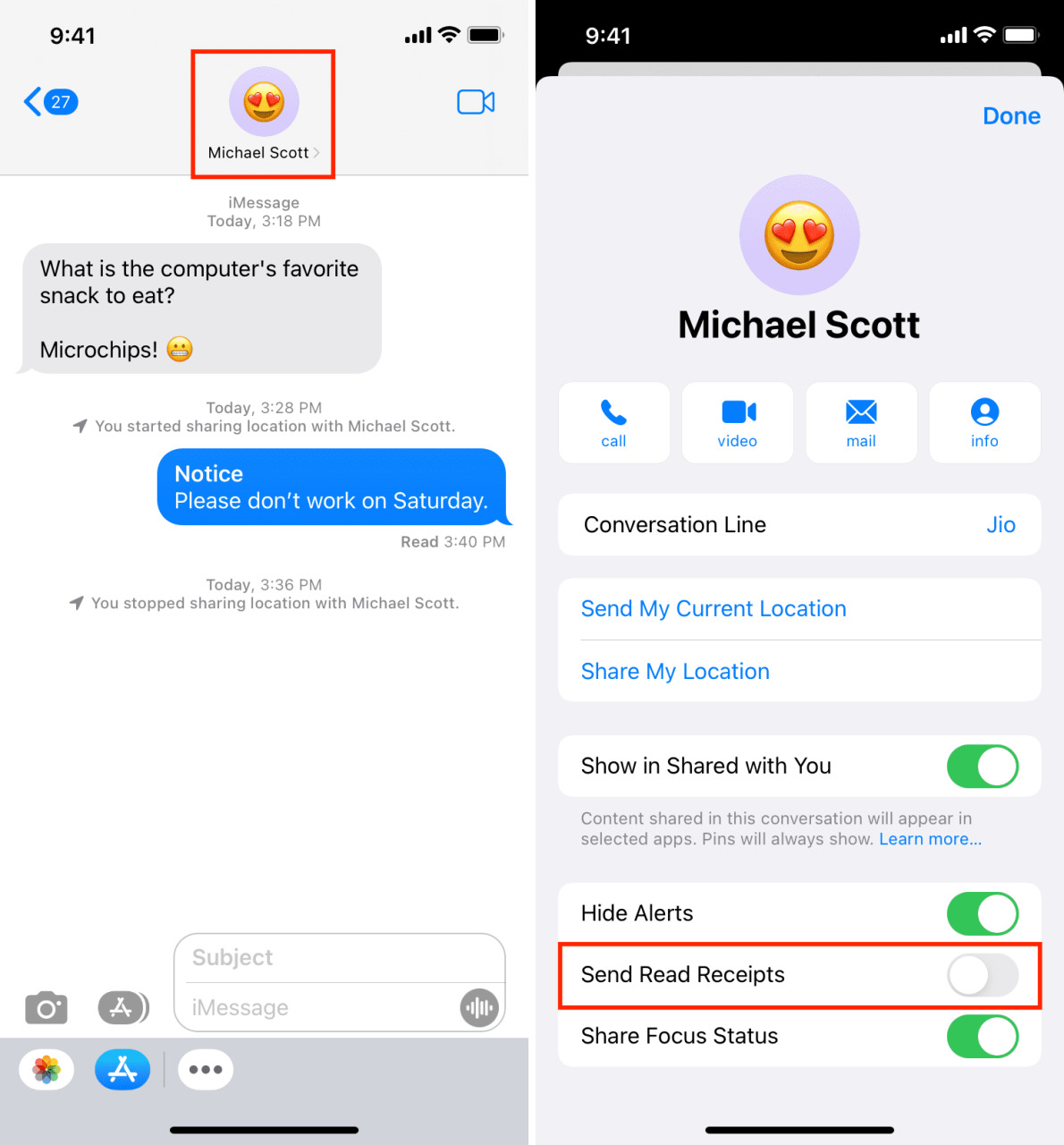 Desactive Enviar recibos de lectura para iMessage en iPhone
