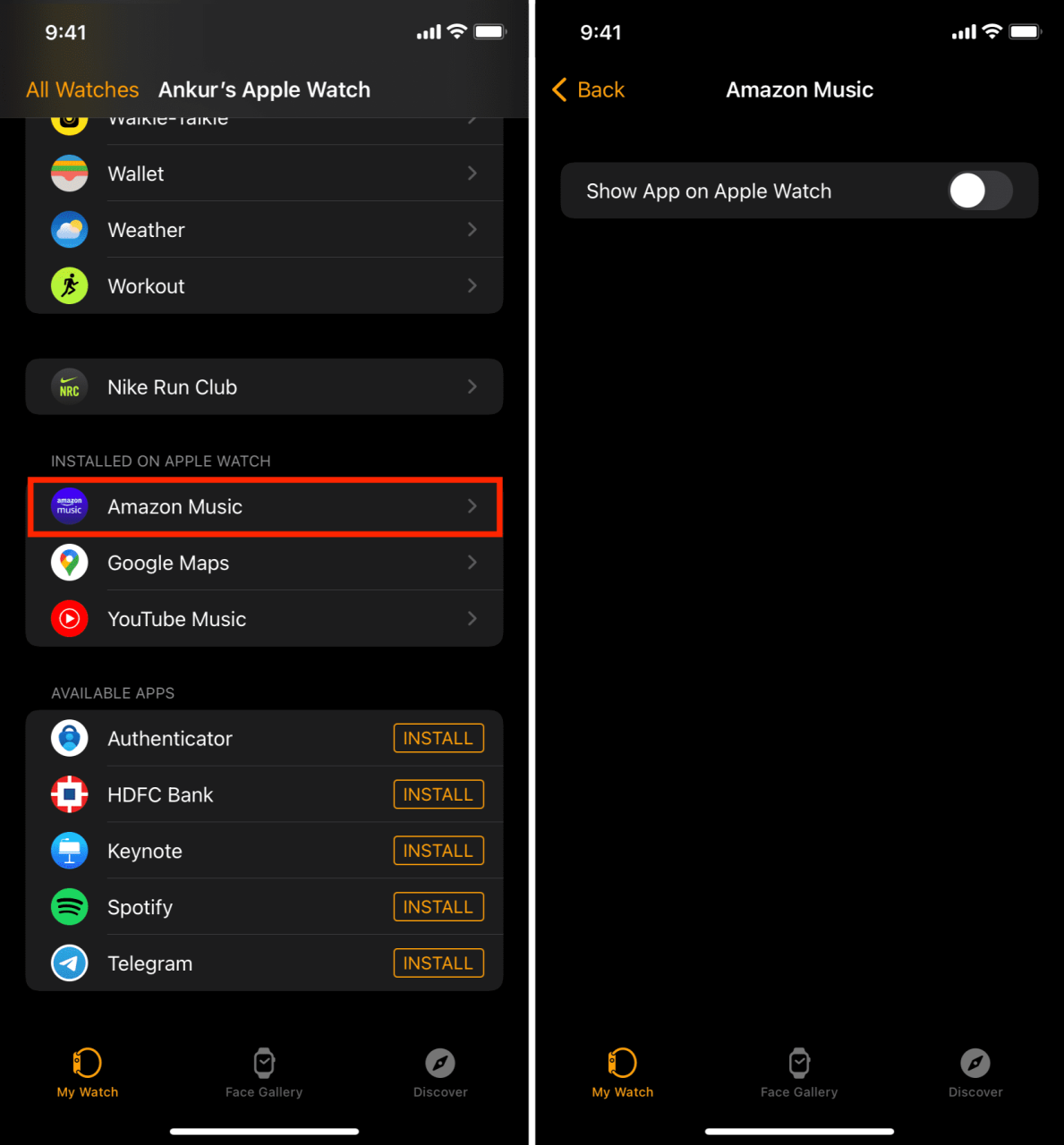 Desactivar Mostrar aplicación en Apple Watch
