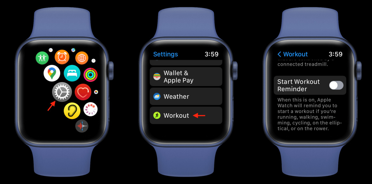 Desactivar Recordatorio de inicio de entrenamiento en Apple Watch