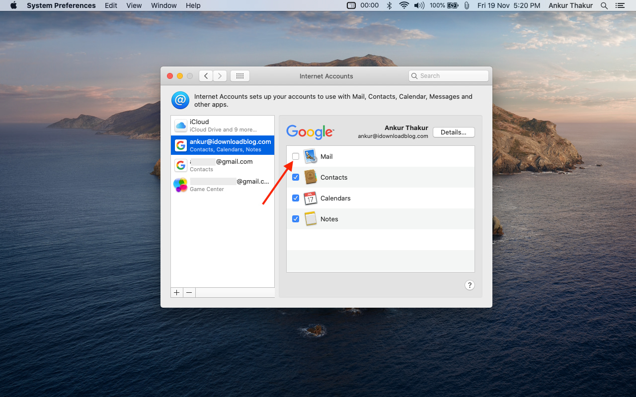 Desactivar todo el correo en las preferencias del sistema Mac