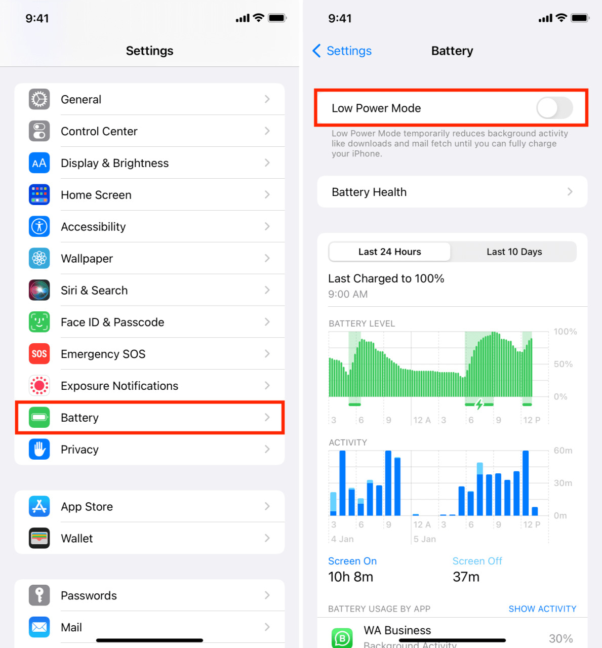 Desactiva el iPhone en modo de bajo consumo