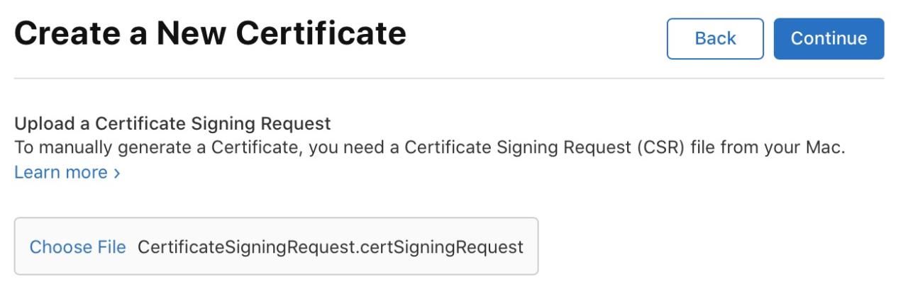 Cargue el archivo CertificateSigningRequest
