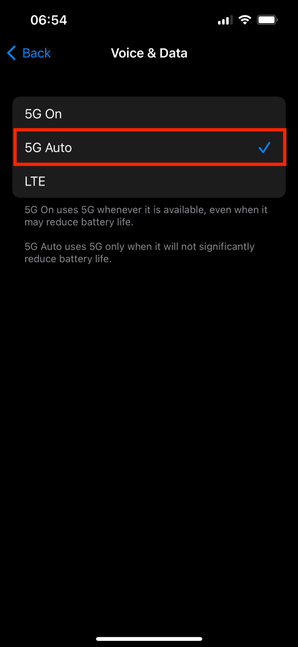 Use 5G Auto en iPhone para reducir el consumo de batería