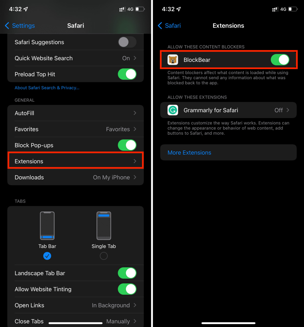 Use bloqueadores de contenido en Safari en iPhone para ayudar a la batería