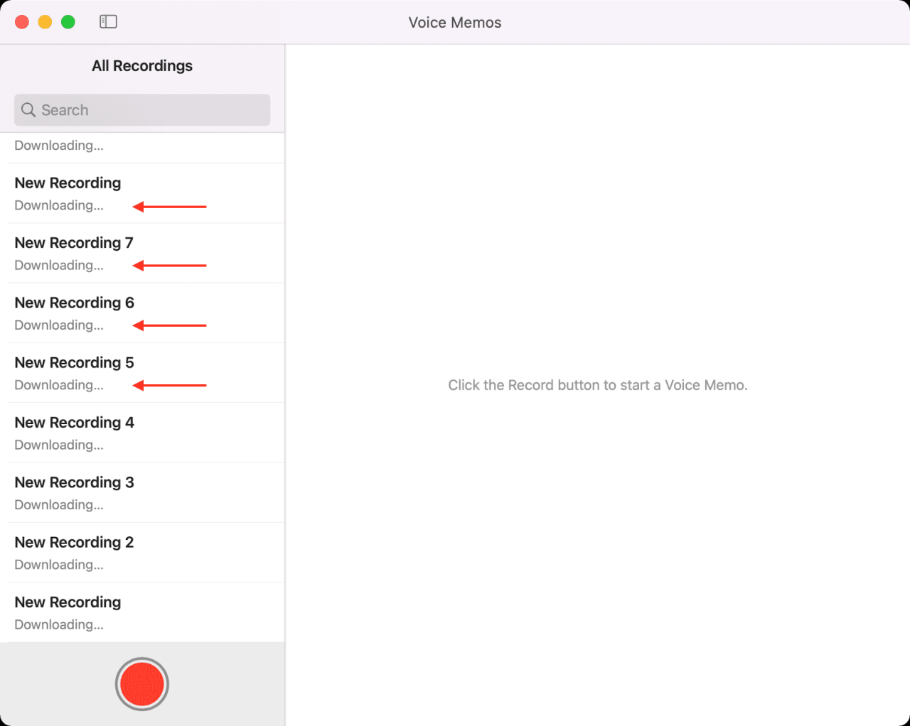 Descarga de grabaciones de voz a la aplicación Voice Memos en Mac