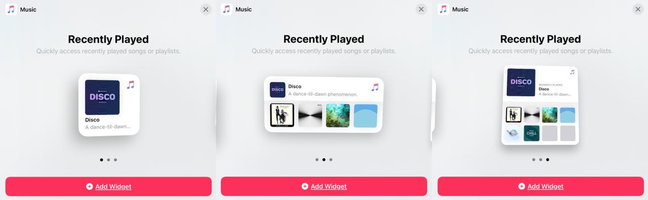Widget Galería Música Tamaños iPad
