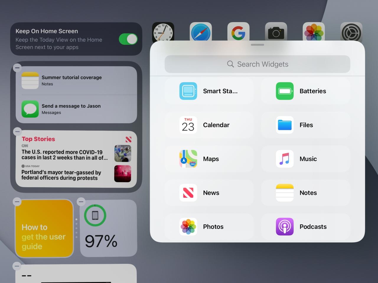 Galería de widgets Pantalla de inicio del iPad