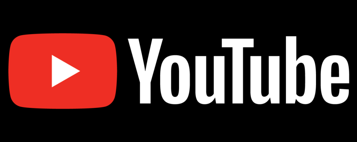 Letras de YouTube en blanco y logotipo en rojo sobre un fondo completamente negro
