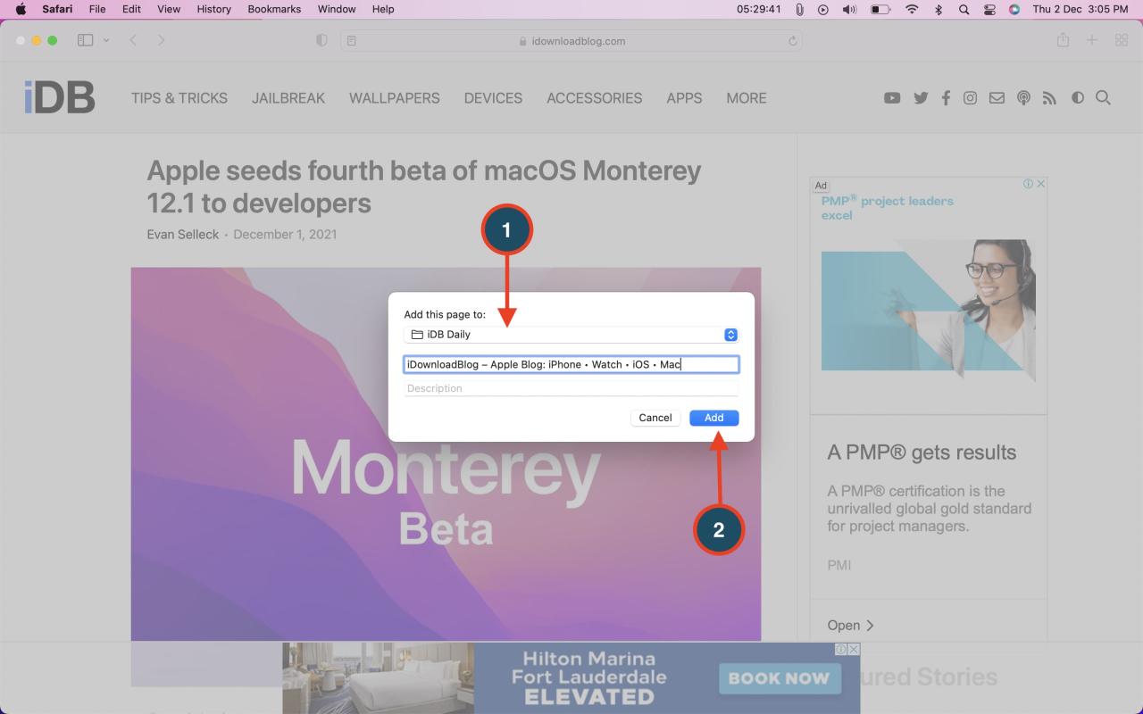 Agregar marcador a la carpeta en Safari en Mac