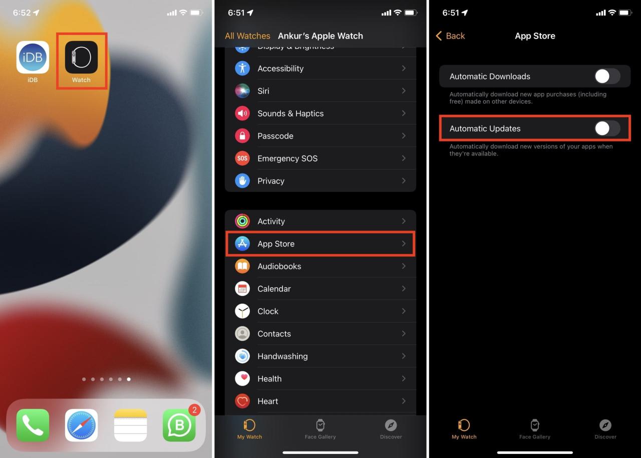 Opción de actualizaciones automáticas de la aplicación Apple Watch en la aplicación Watch