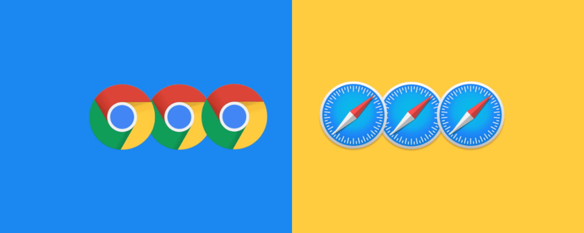 3 Logotipo de Chrome y Safari sobre fondo azul y amarillo