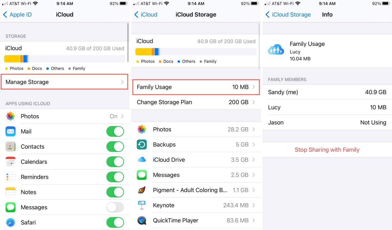 iCloud Administrar almacenamiento para uso familiar en iPhone