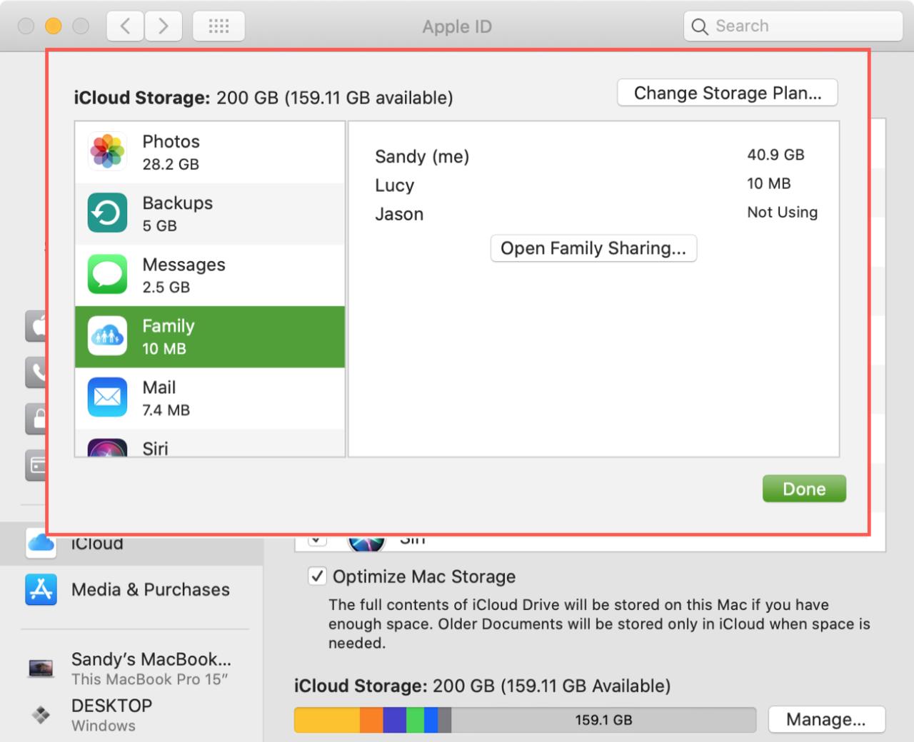 Uso de la familia de almacenamiento iCloud en Mac