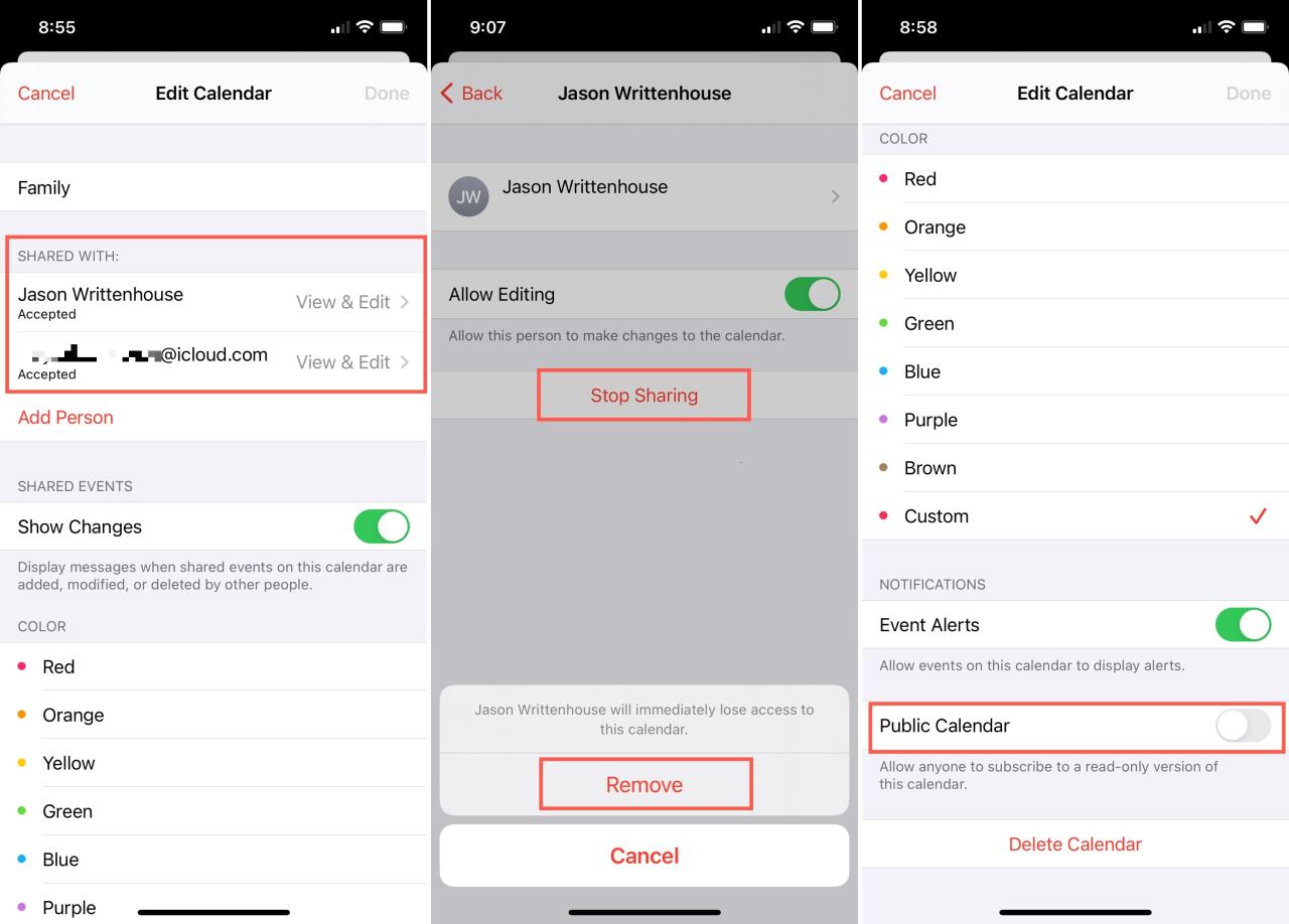 Uso compartido del calendario de iPhone