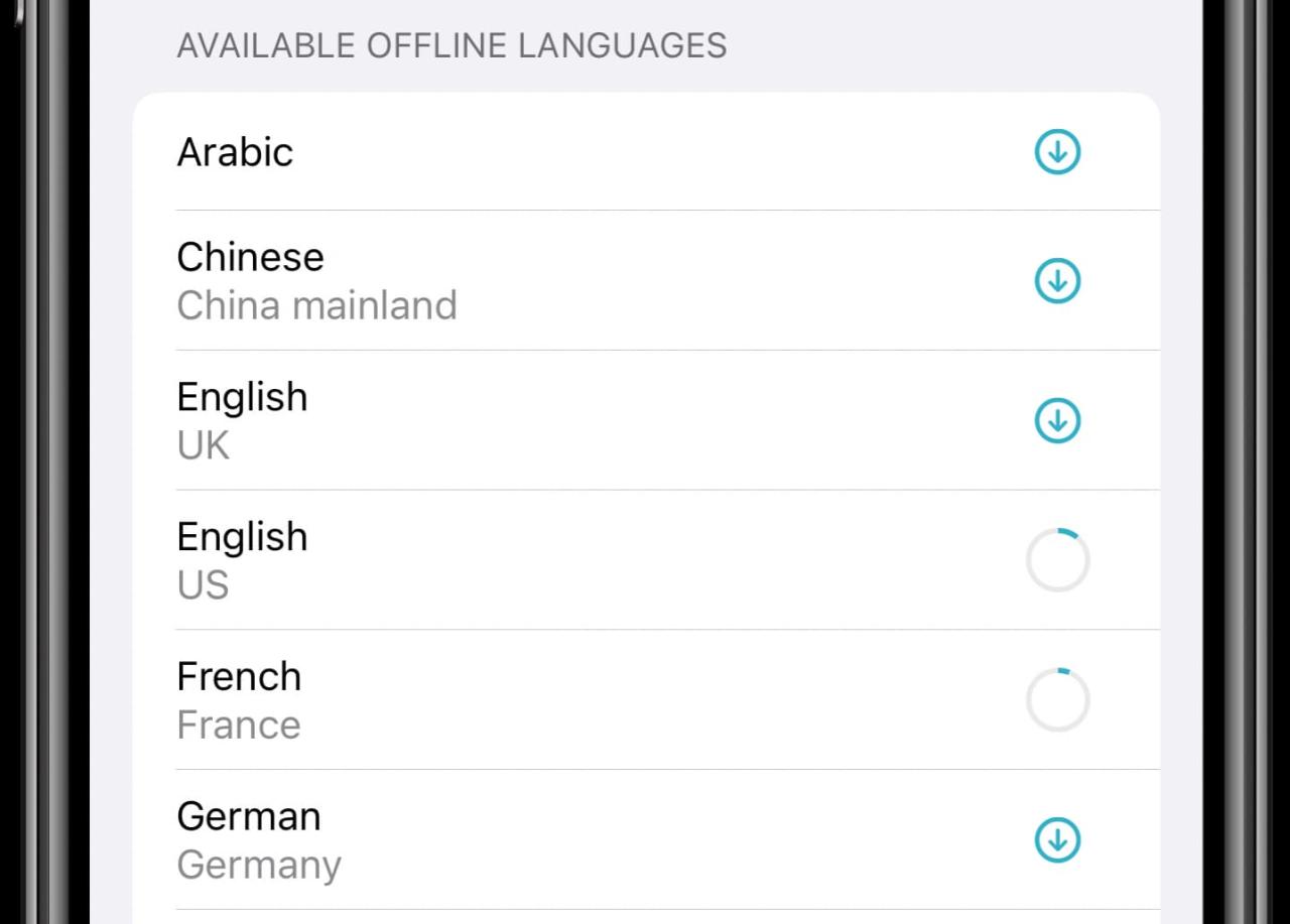 Descargar idiomas Aplicación Apple Translate: captura de pantalla de iPhone