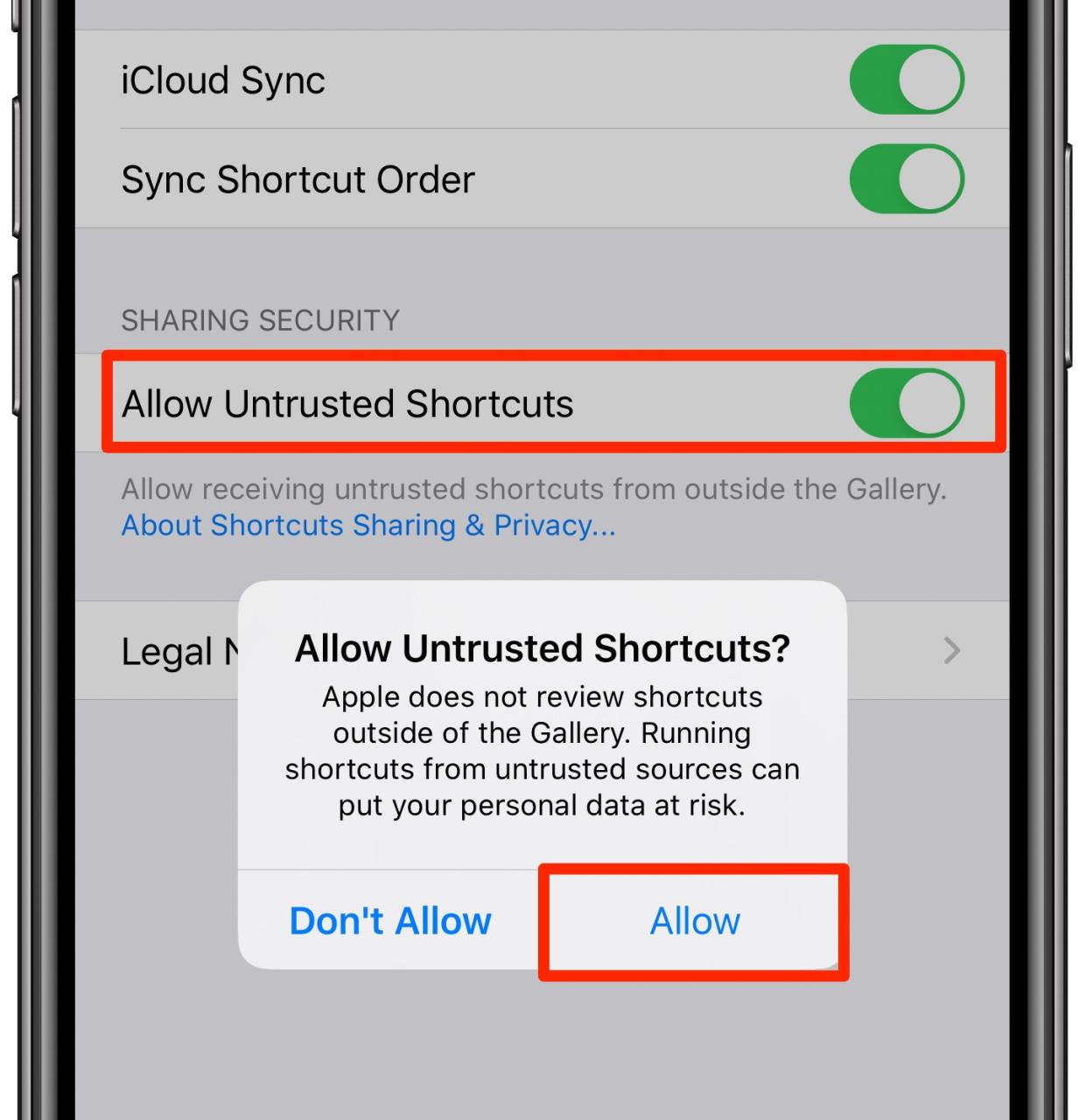 cambie el fondo de pantalla del iPhone automáticamente: permita accesos directos no confiables
