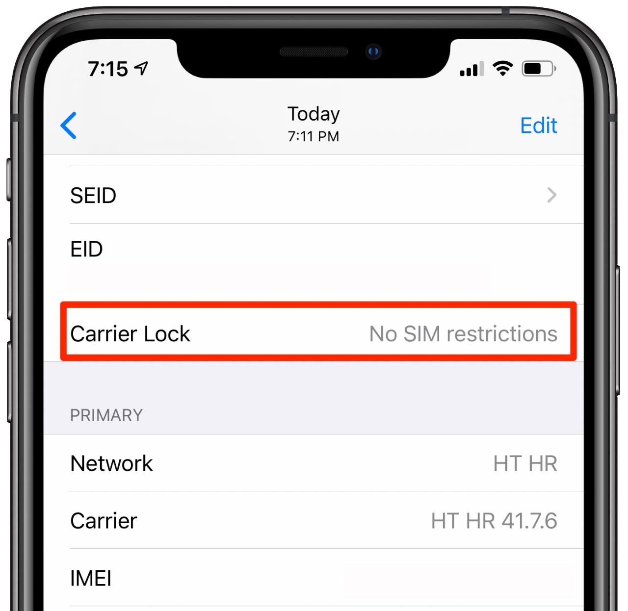 Información de bloqueo del operador del iPhone en la aplicación de configuración de iOS 17
