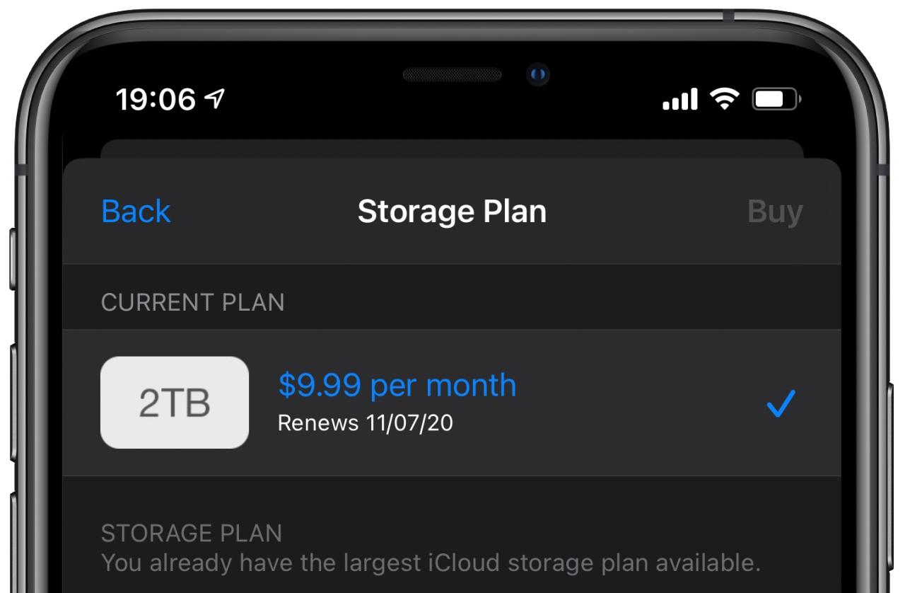 Paquete de suscripción Apple One: plan de almacenamiento de iCloud Captura de pantalla de iPhone