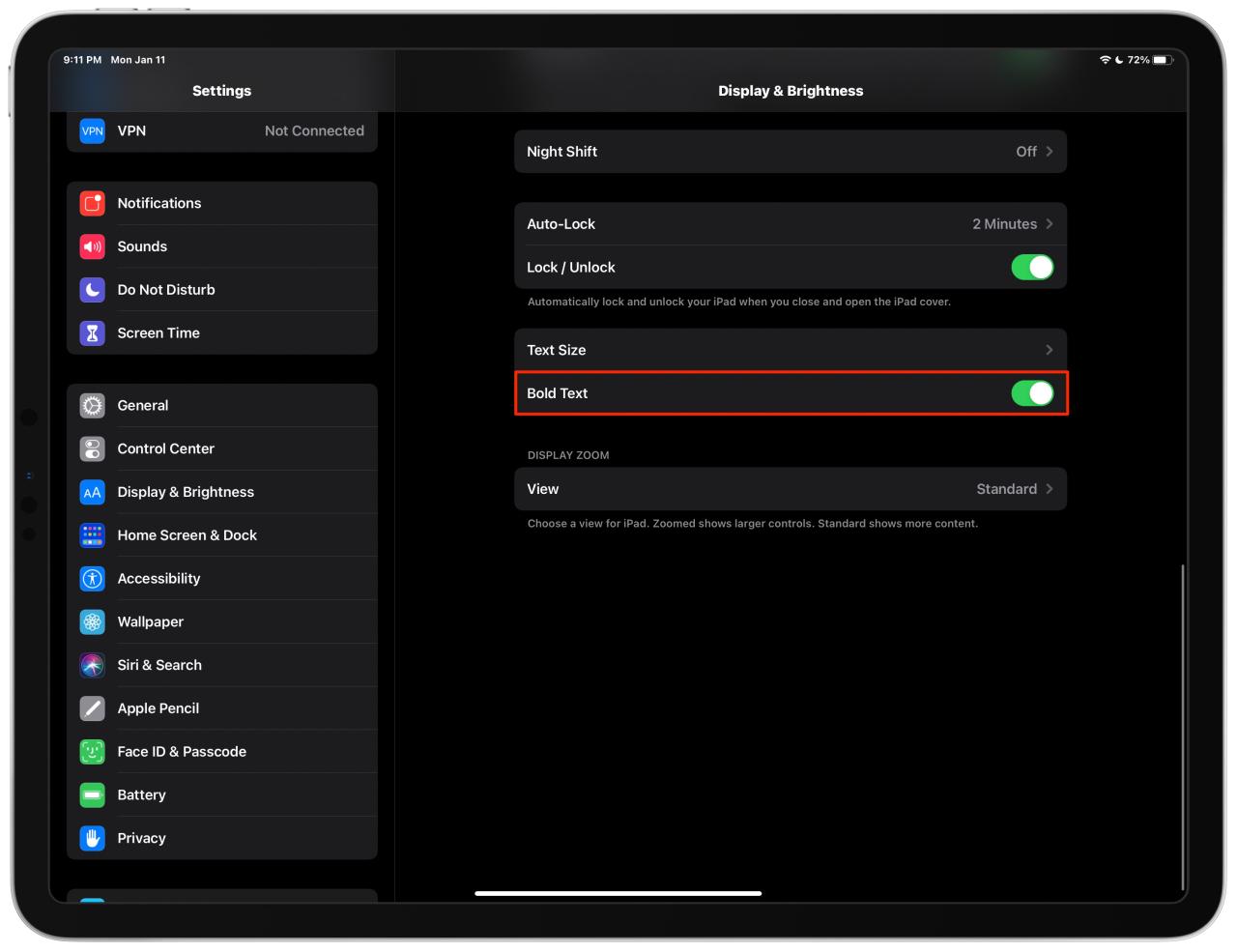 Configuración de texto en negrita en iPhone y iPad