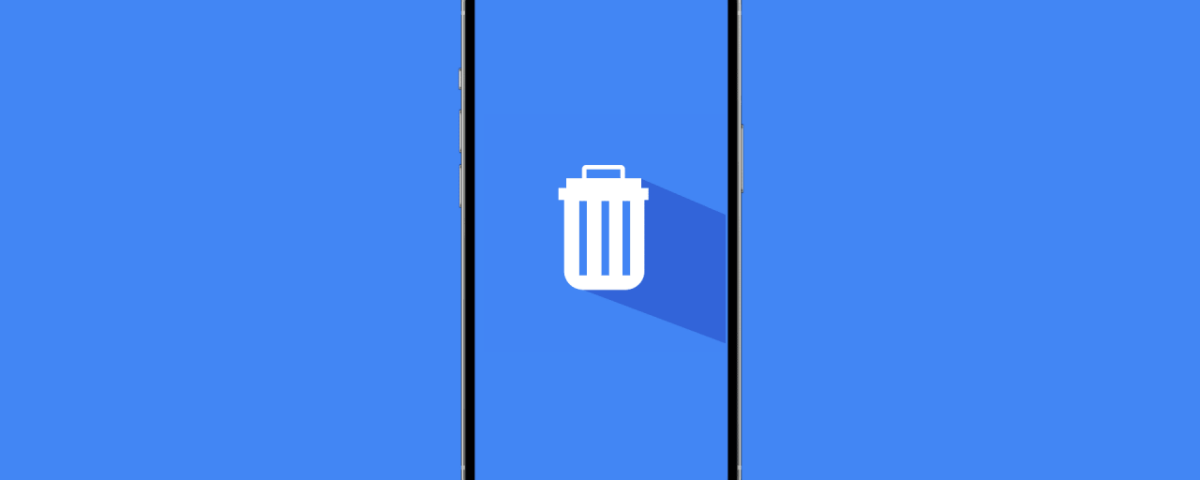 iPhone con el ícono de eliminar sobre un fondo azul sólido