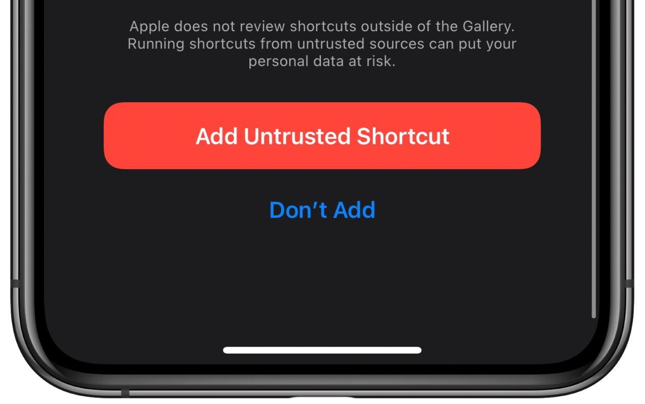 cambiar el fondo de pantalla del iPhone automáticamente - Agregar acceso directo no confiable