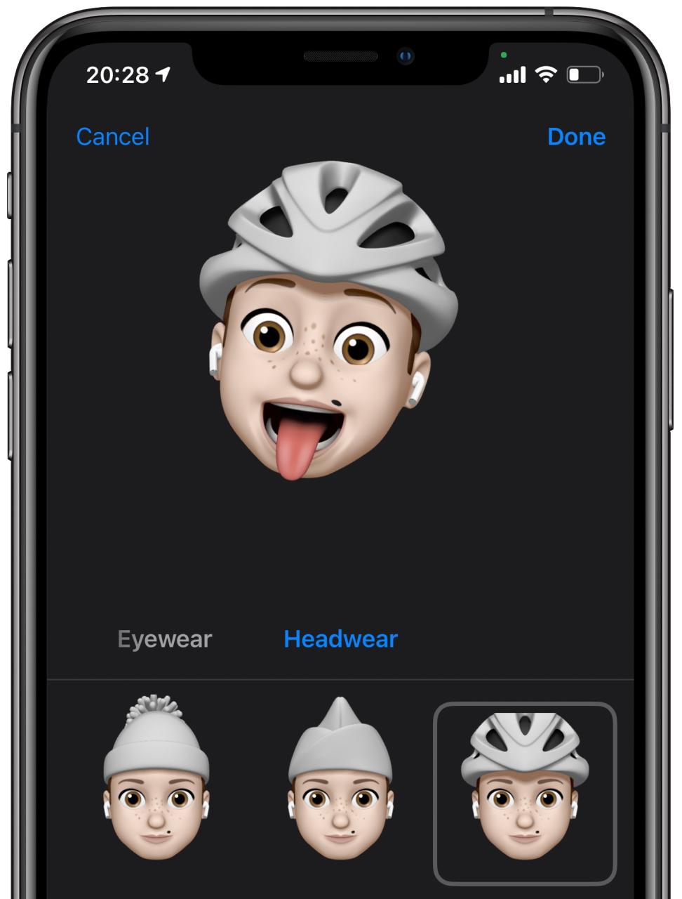 Direcciones de ciclismo de Apple Maps: personalización de Memoji con un casco de ciclista