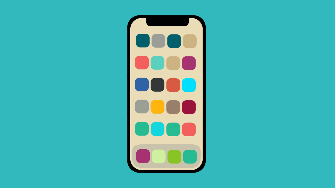 Ilustración de iPhone con iconos de aplicaciones
