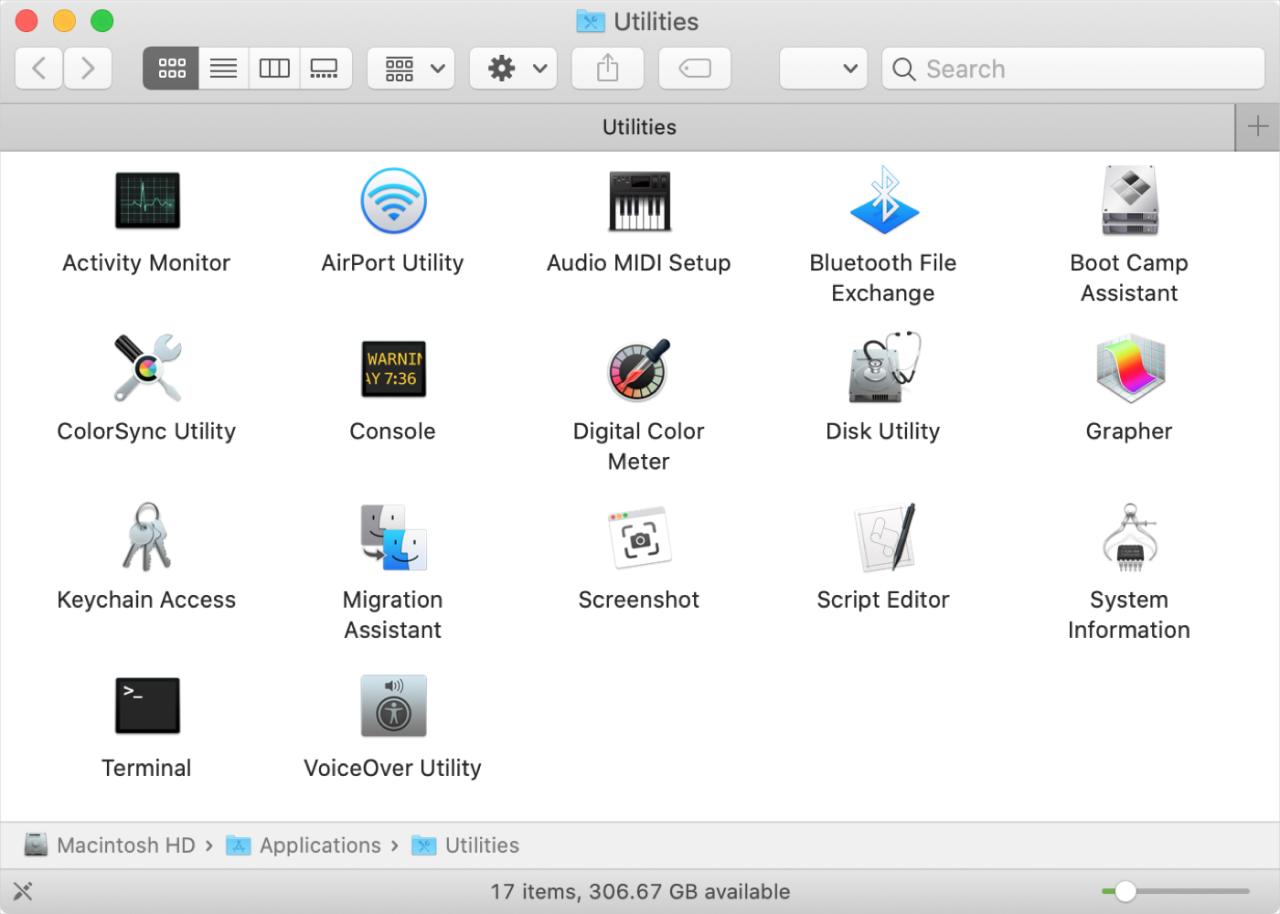 Carpeta de utilidades de macOS