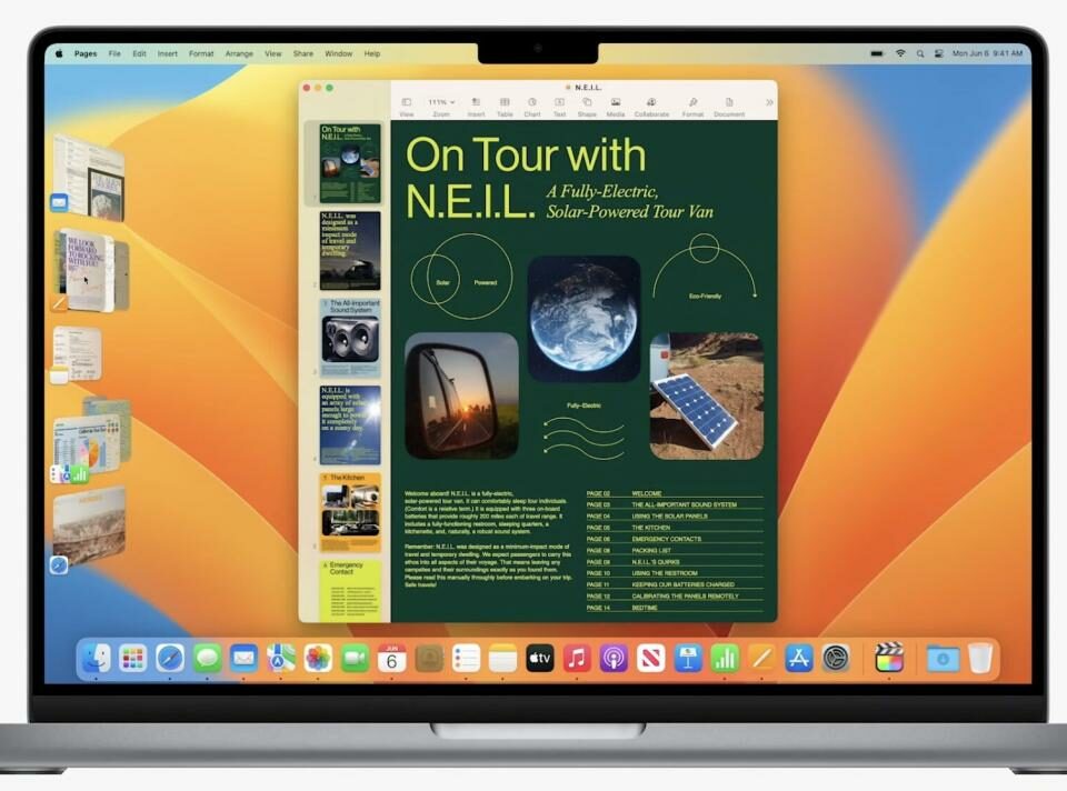 Una computadora portátil MacBook Air que ejecuta la función Sage Manager en macOS Ventura se muestra en esta imagen de marketing de Apple