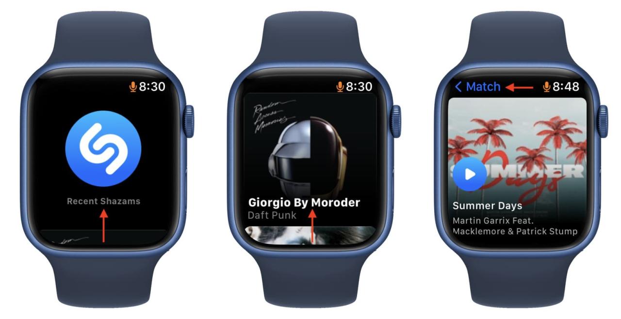 Shazams recientes en Apple Watch