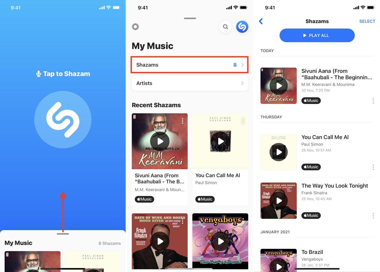 Historial de canciones de Shazam en su app oficial