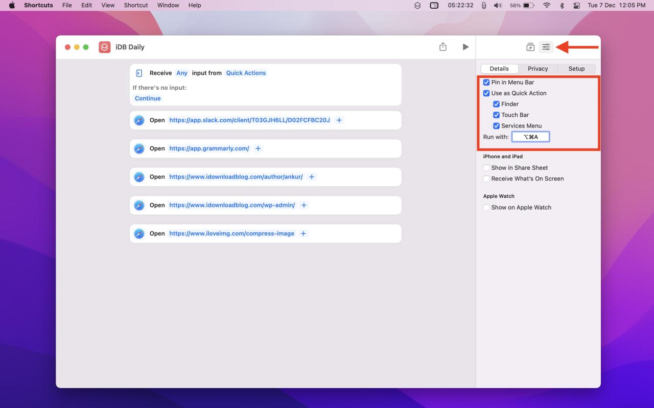 Configuración de accesos directos en Mac