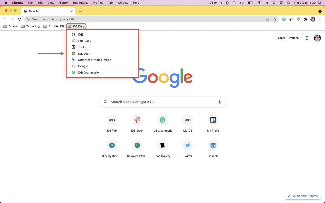 Sitios agregados a la carpeta de favoritos de Chrome