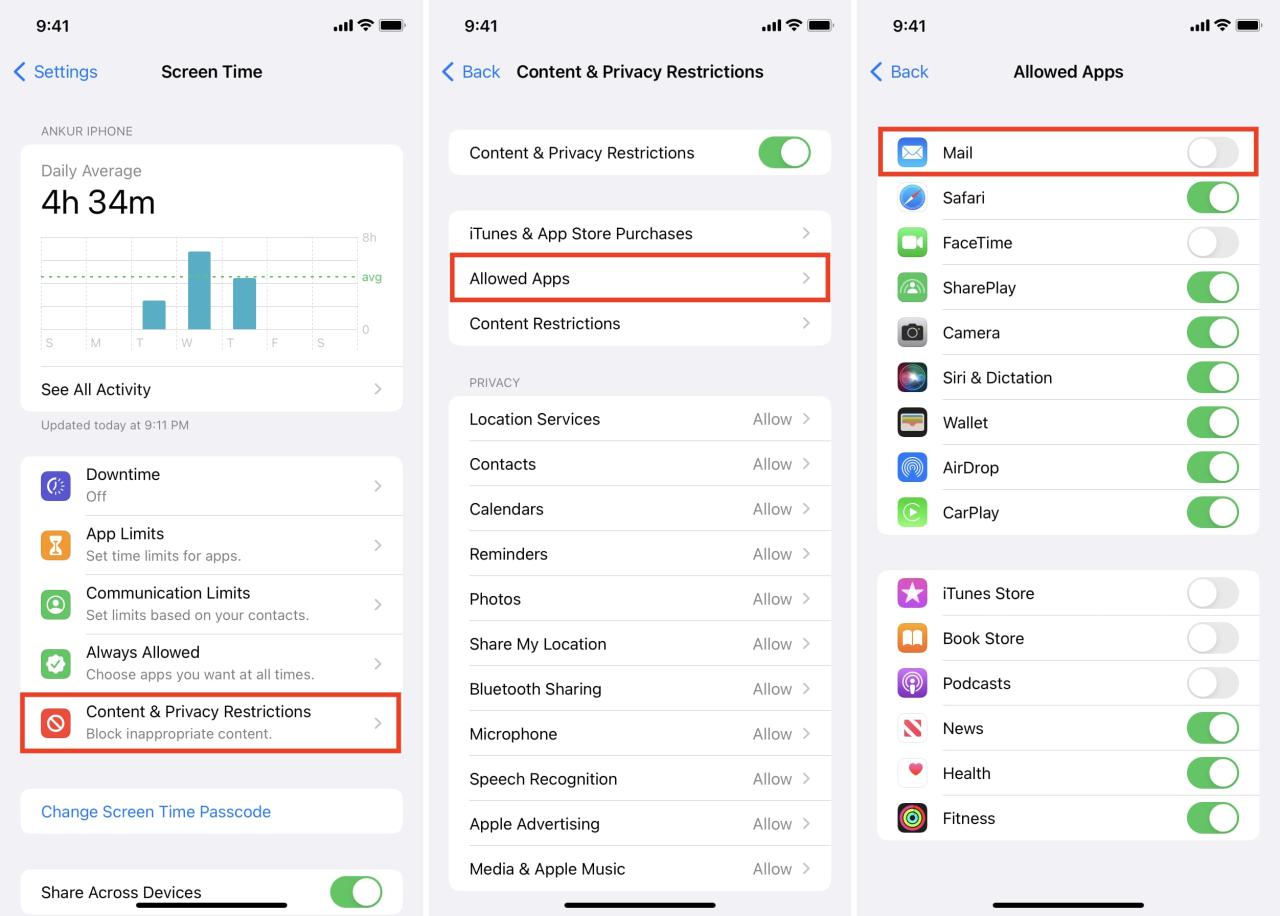 Desactivar aplicaciones permitidas en iPhone Screen Time