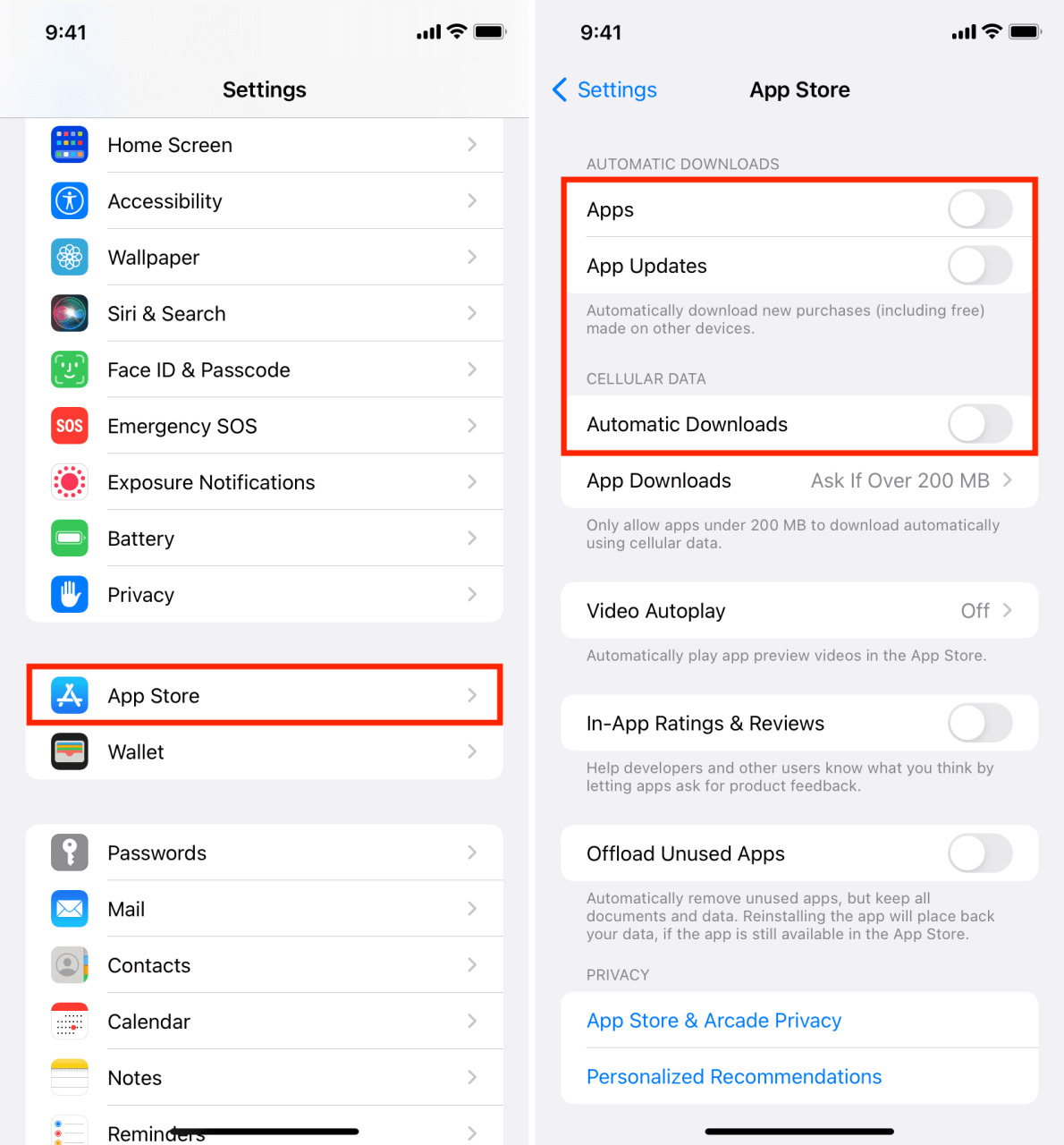 Desactivar descargas automáticas App Store iPhone