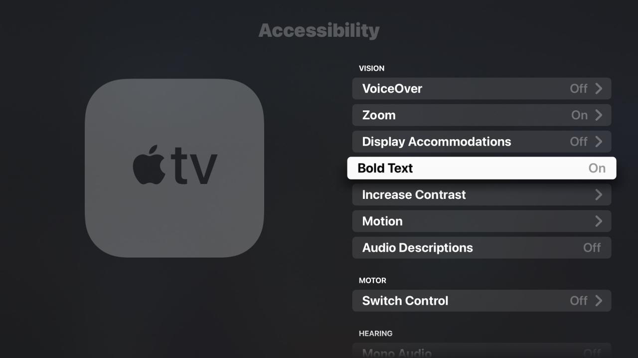 Configuración de texto en negrita en Apple TV