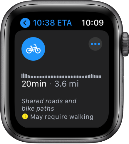 Direcciones de ciclismo de Apple Maps: captura de pantalla de Apple Watch