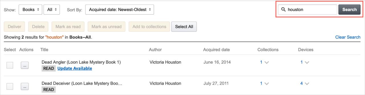 Búsqueda de Amazon Kindle Contenido