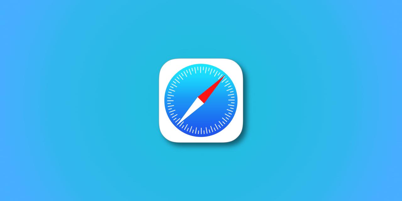 Ilustración que muestra un logotipo de Apple Safari sobre un fondo degradado azul