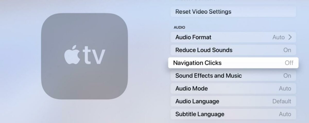 Apple TV, video y audio, clics de navegación desactivados