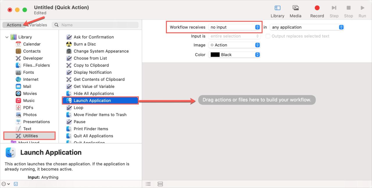 Aplicación de lanzamiento de Automator Utilities