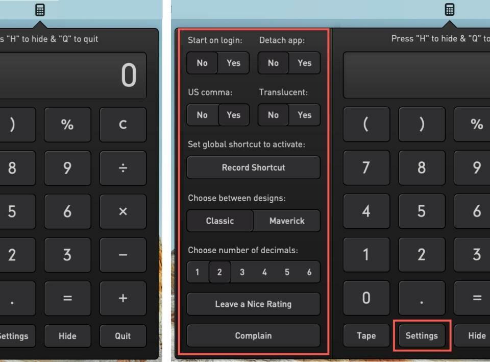 Calculator Pro en la barra de menú de Mac