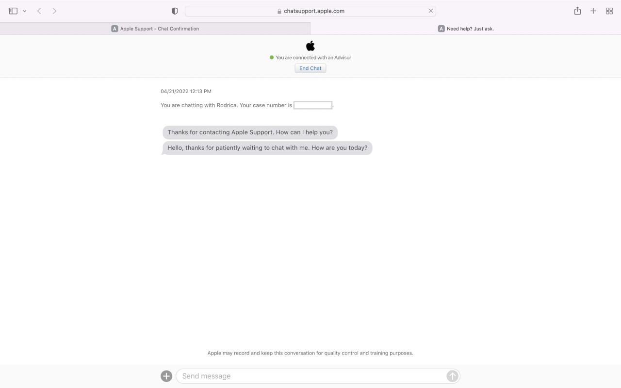 Chatear con el soporte de Apple en la web